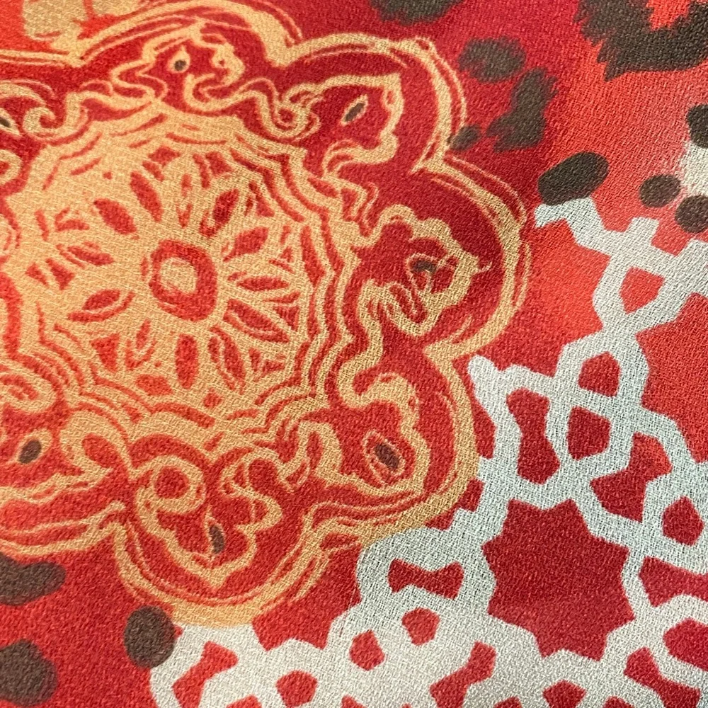 Maggie Barnes Vibrant Red, Cream, brown and Orange Patterned size 32W duster